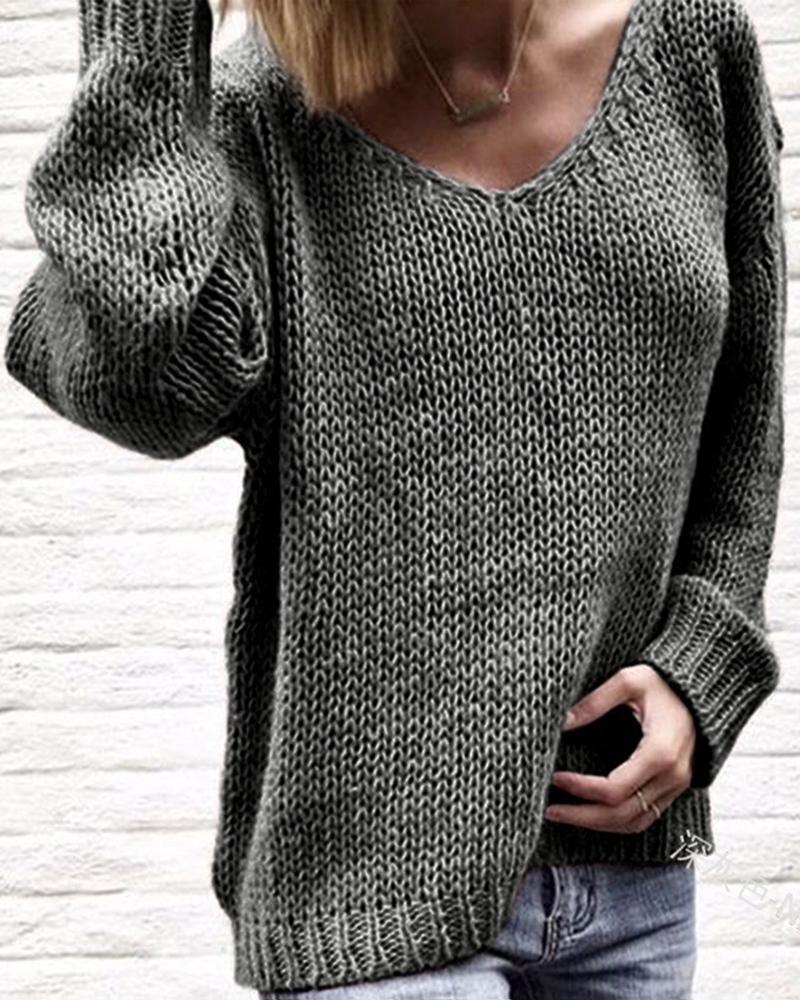 

Plain Long Sleeve Casual Sweater, Dark grey