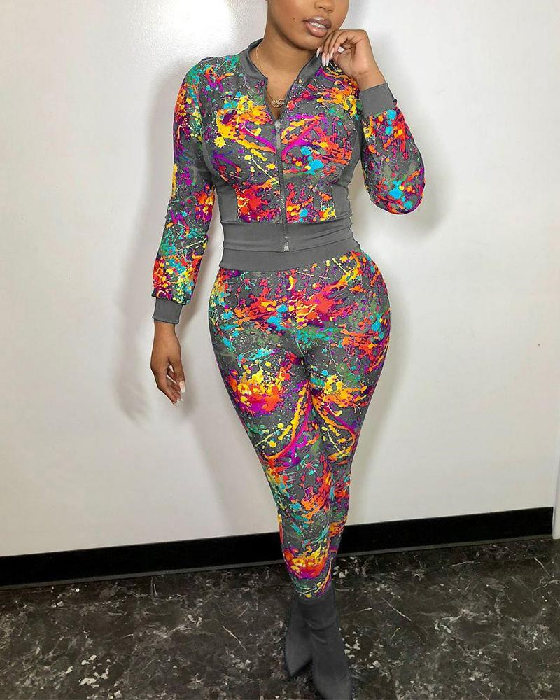 

Multicolor Tie Dye Long Sleeve Pant Sets, Gray