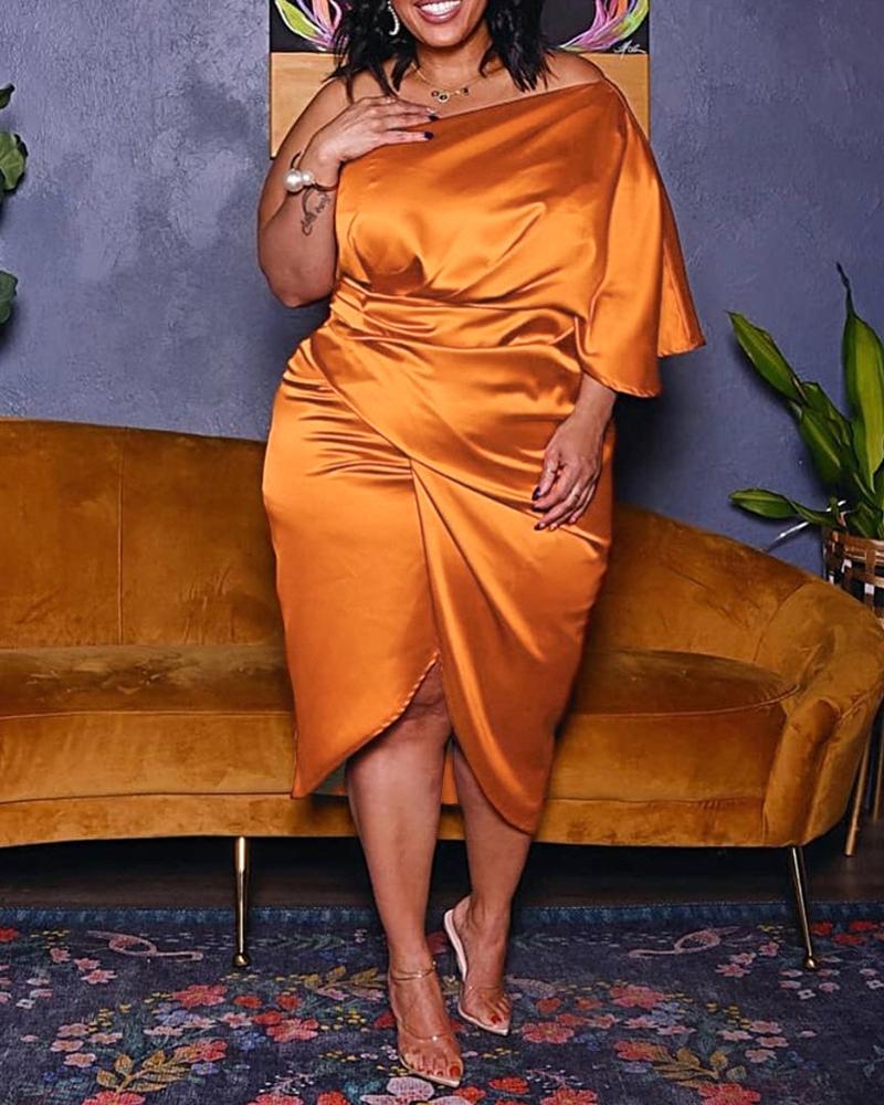 

Plus Size One Shoulder Ruched Party Dress, Orange