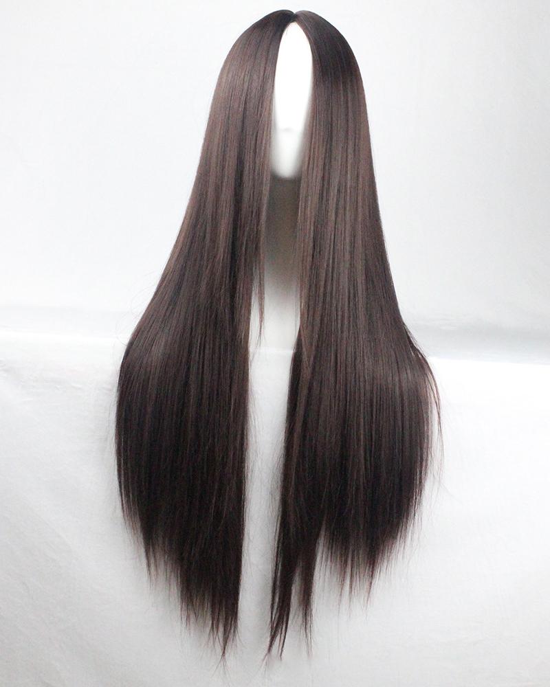 

Long Straight Hair Wig Natural Looking Cosplay Synthetic Wigs, Dark brown