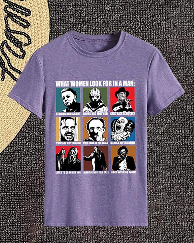 

Halloween Graphic Letter Print O Neck Top, Purple