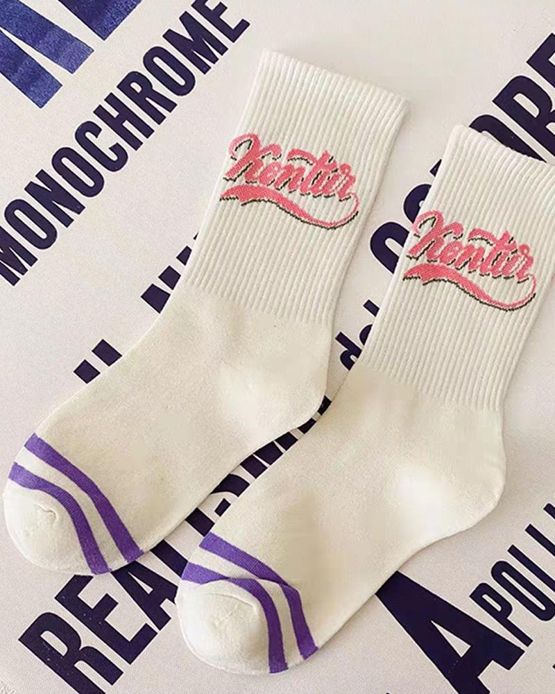 

1Pair Heart Letter Cartoon Knit Crew Socks, Style3