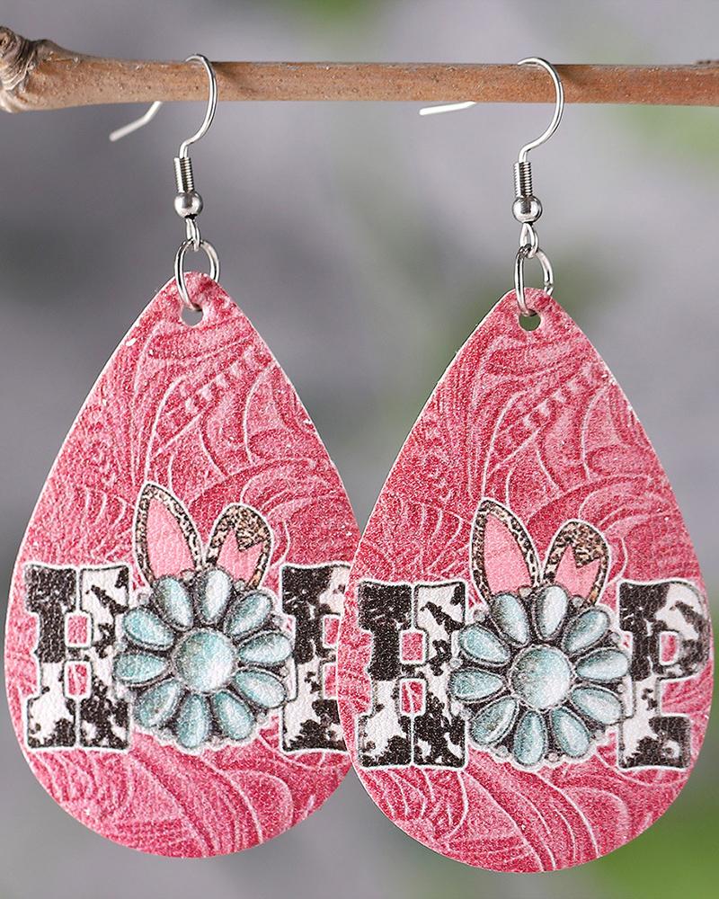 

1Pair Easter Bunny Floral Vintage Drop Earrings, Pink