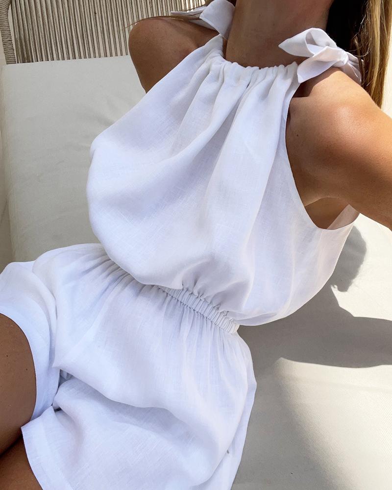 

Tied Detail Pocket Design Romper, White