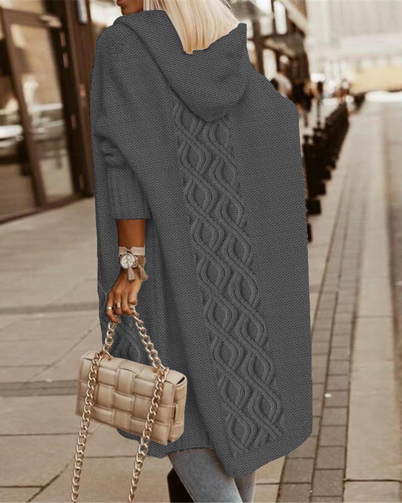 

Braided Long Sleeve Hooded Longline Cardigan, Dark grey