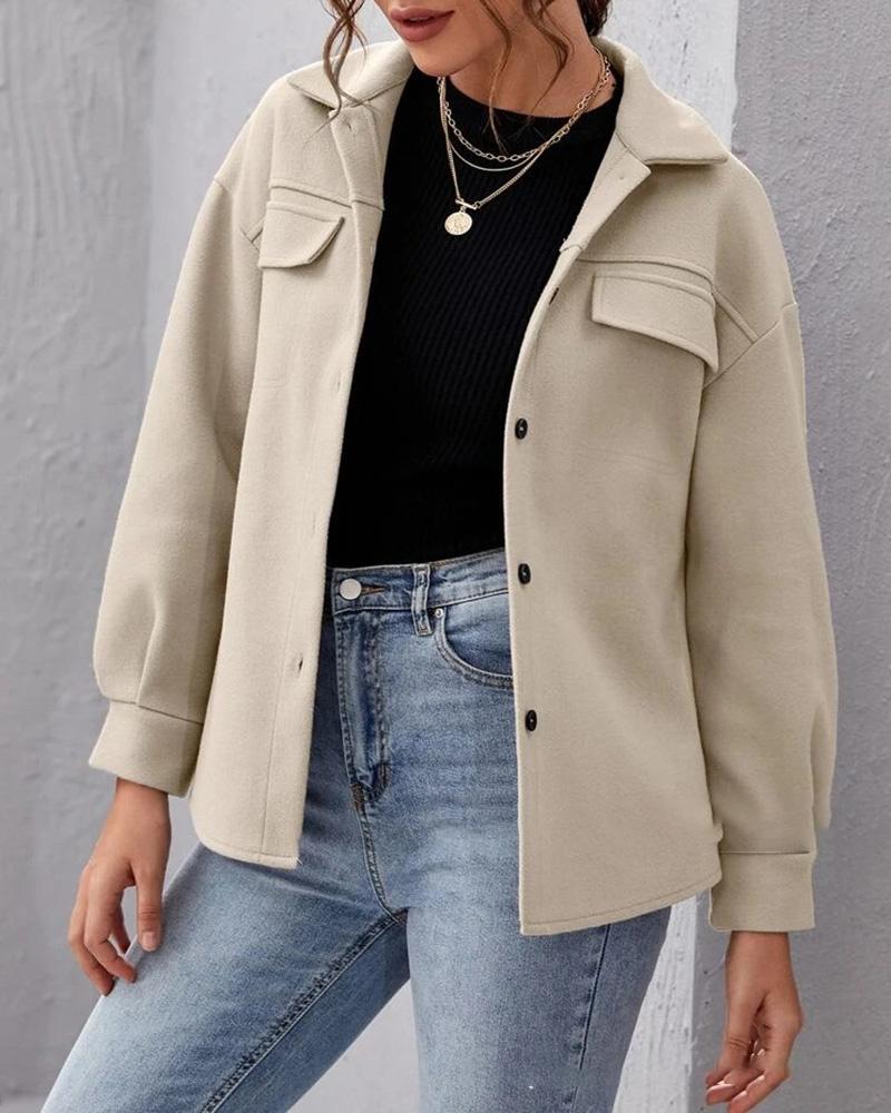 

Long Sleeve Button Design Coat, Apricot