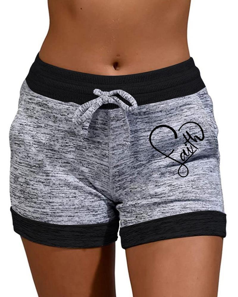 

Colorblock Drawstring Sporty Yoga Shorts, Gray
