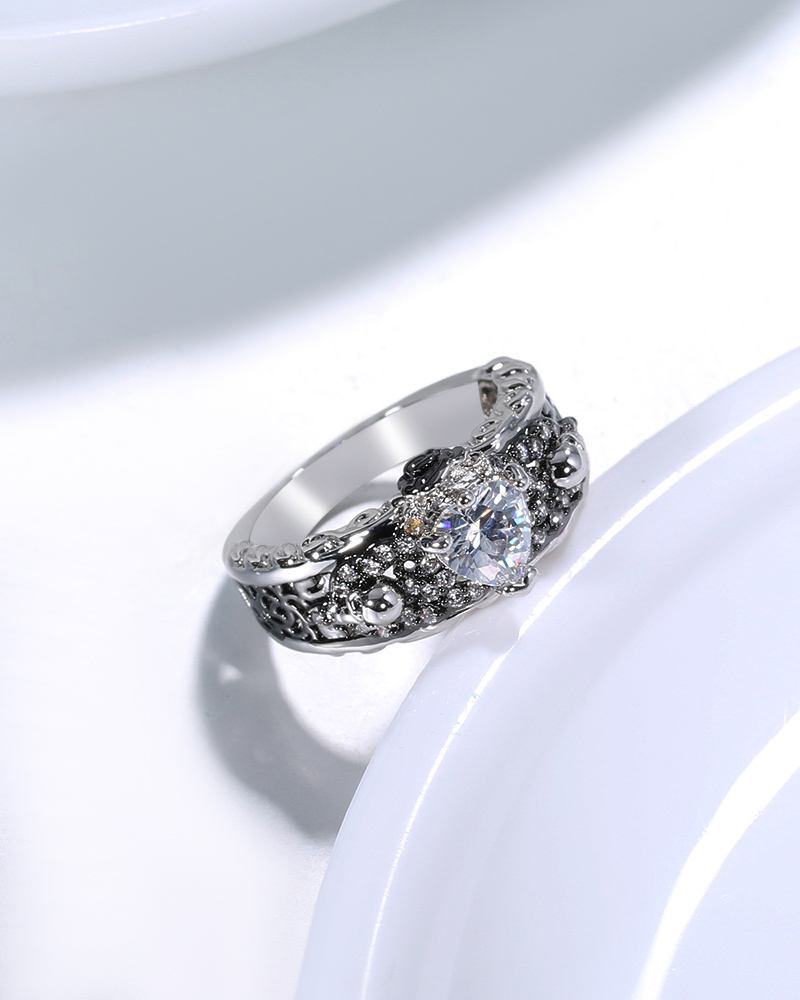 

1pc Halloween Zircon Skull Shaped Ring, Black