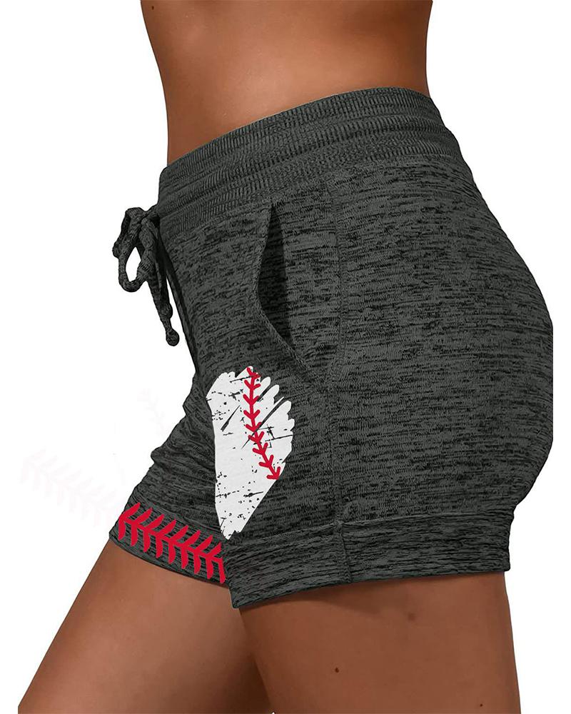 

Heart Print Drawstring Active Shorts, Dark grey