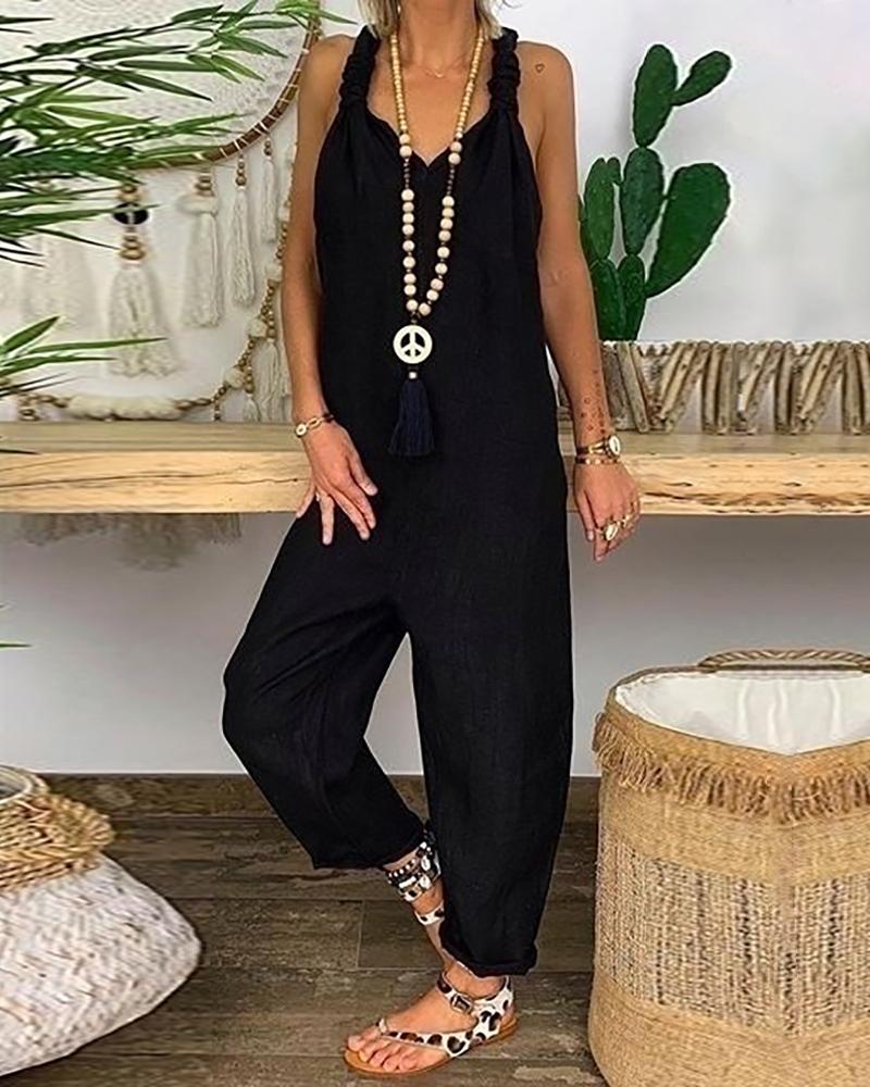 

Tied Detail Cutout Casual Jumpsuit, Black