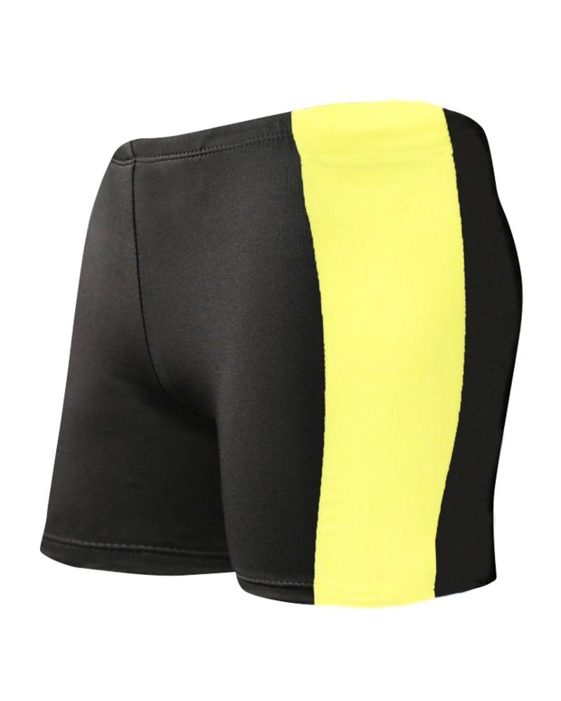 

Colorblock Skinny High Ealstic Shorts Briefs Swimwear, Yellow