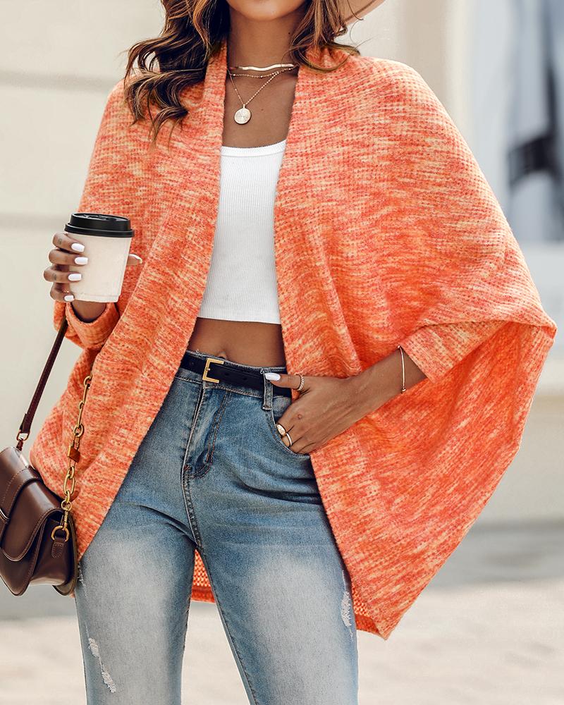 

Casaco de malha waffle colorido com frente aberta, cardigan de manga comprida estilo morcego, Orange