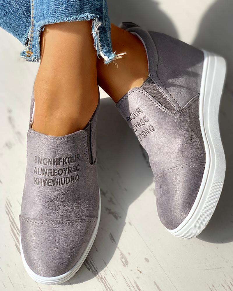 

Suede Letter Pattern Casual Sneakers, Dark grey
