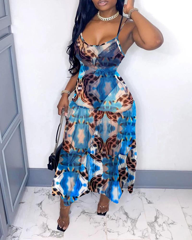 

Wild Butterfly Print See-through Maxi Dress, Blue