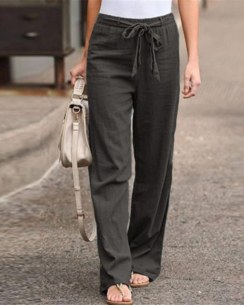 

Tied Detail Straight Leg Pants, Gray