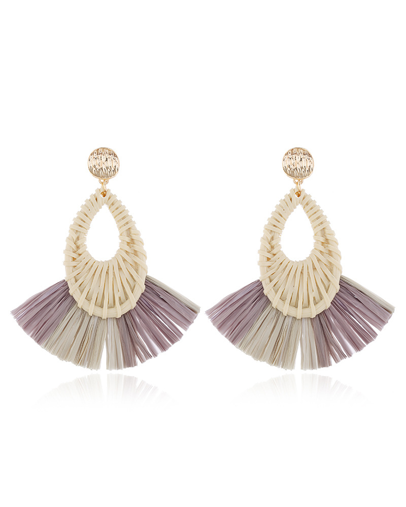 

1Pair Earrings Big Lightweight Geometric Statement Rattan Tassel Earrings, Style3