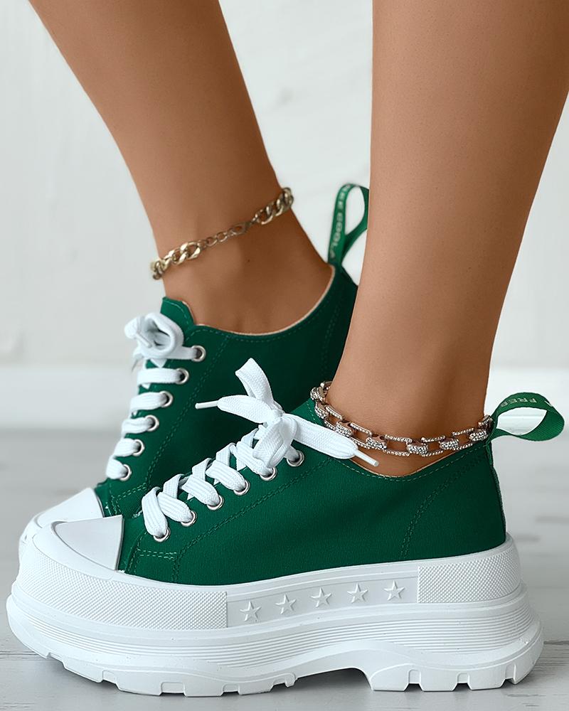 

Eyelet Lace-up Contrast Paneled Sneakers, Green