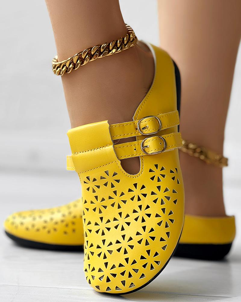 

Hollow Out Buckled Slippers Summer Sandals, Yellow