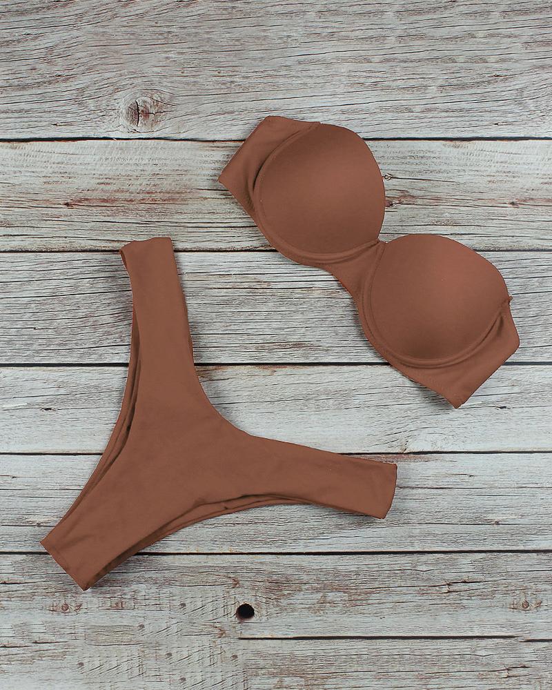 

Plain Sleeveless Skinny Sexy Bikini, Coffee