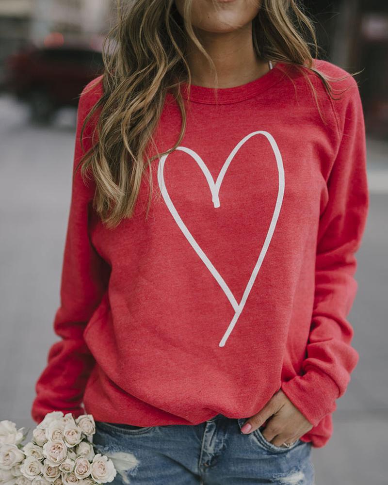 

Heart Print Long Sleeve Top, Red