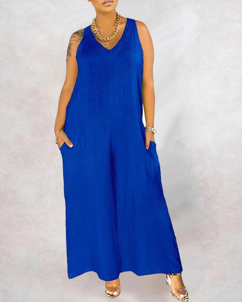 

Tied Detail Sleeveless Wide Leg Jumpsuit, Blue