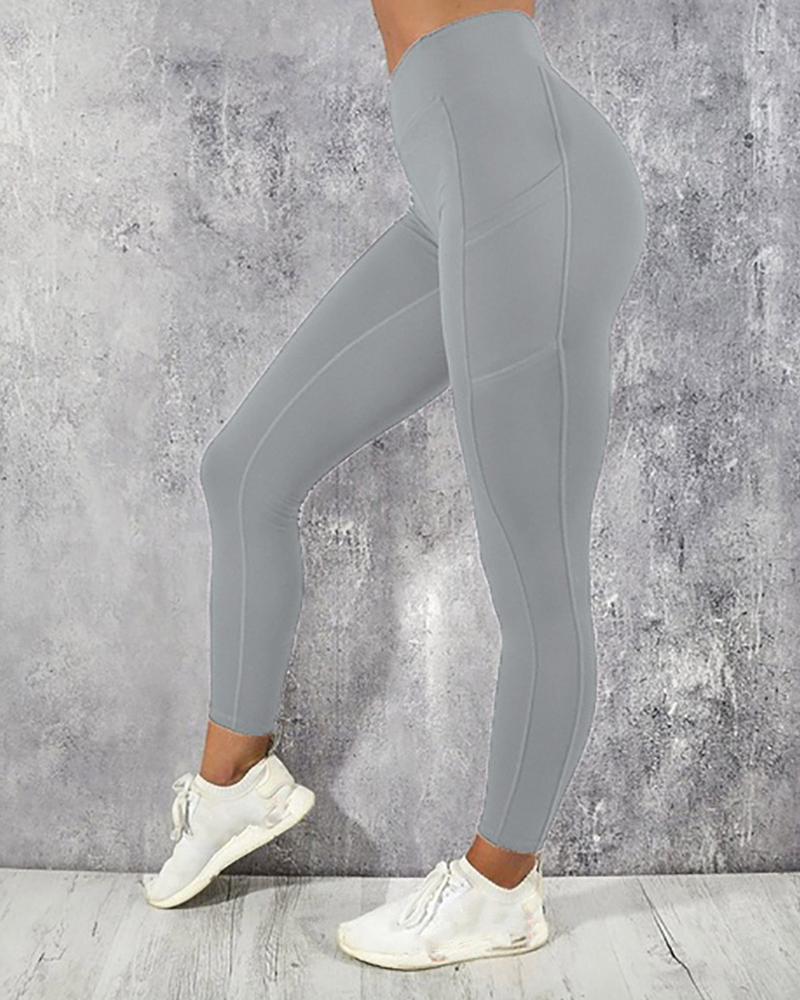 

Pocket Desigh High Waist Active Pants, Gray