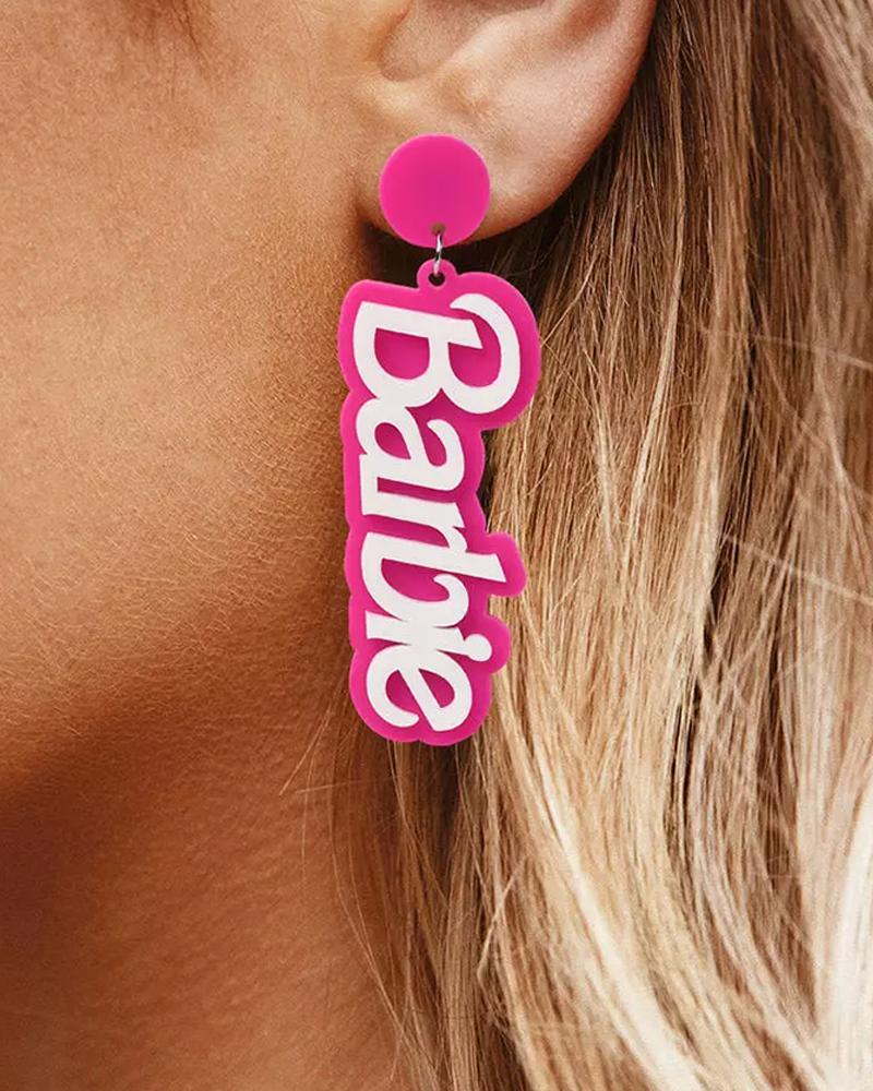 

1Pair Barbie Letter Shaped Dangle Earrings, Pink