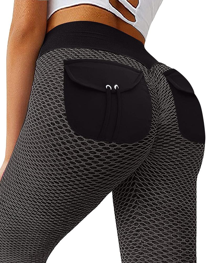 

Textured High Waist Butt Lifting Honeycomb Sports Yoga Pants, Black