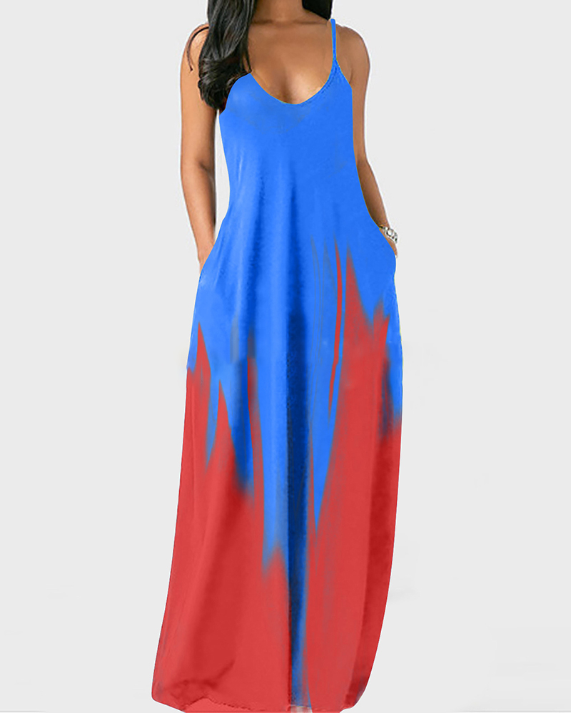 

Abstract Print V-Neck Maxi Dress, Red