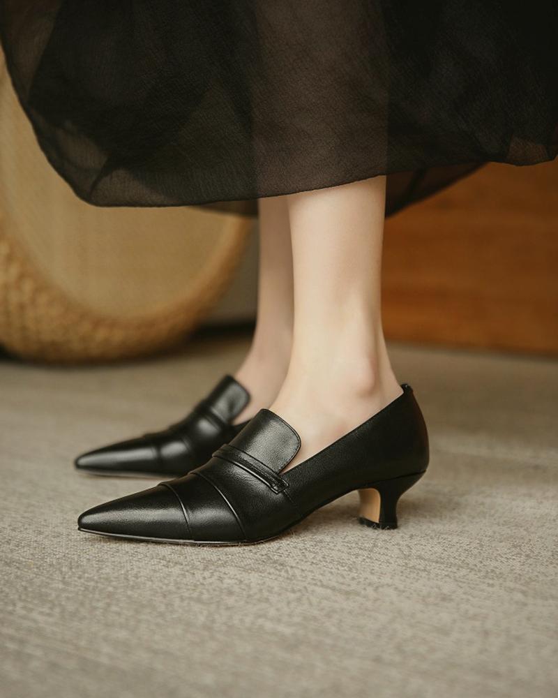 

Pointed Toe Slide Chunky Heels, Black