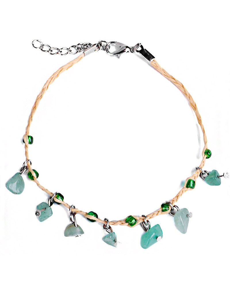 

1pc Bohemian Crystal Stone Beaded Tassel Anklet, Green