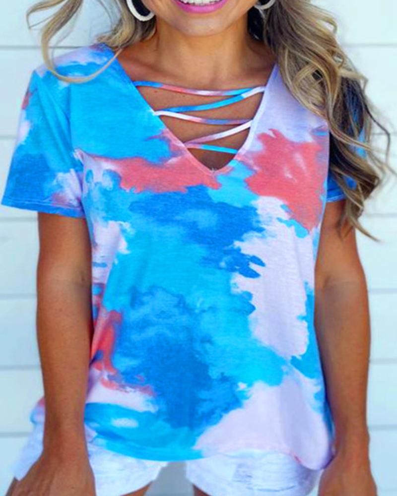 

Tie Dye Short Sleeve Loose T-shirts, Blue