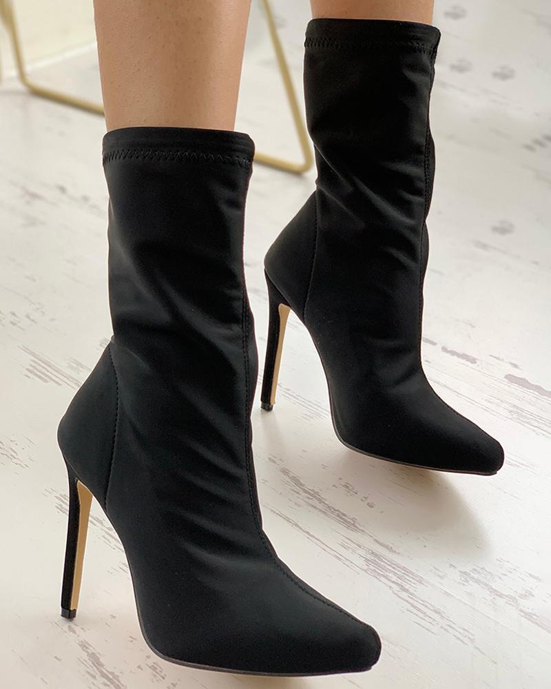 

Plain Pointed Toe Heeled Boots, Black