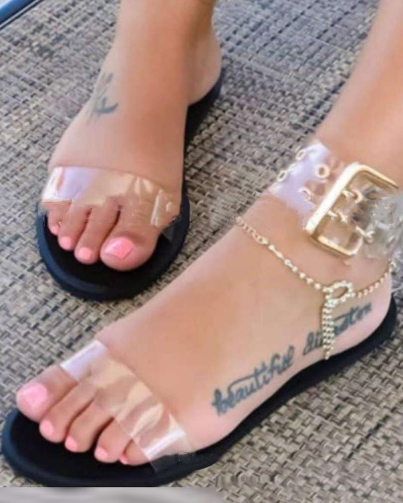 

Open Toe Hollow Sandals, White