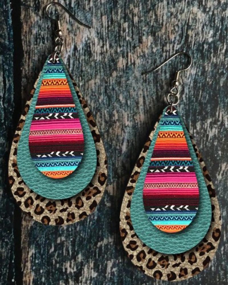 

1Pair Clan Tribal Cheetah Pattern Hoop Earrings, Blue