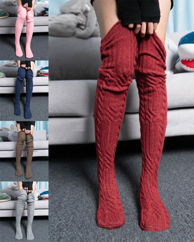

Thigh High Cable Knit Leg Warmers Winter Warm Long Boot Socks, Red