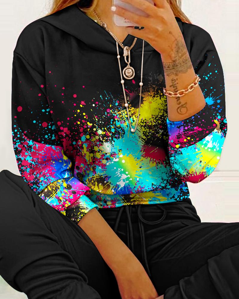 

Ink Splash Print Hooded Sweatshirt, Multicolor