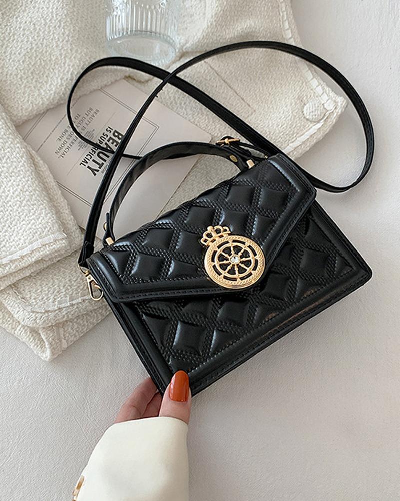 

Embossed Flap Shoulder Bag With Handle, Black