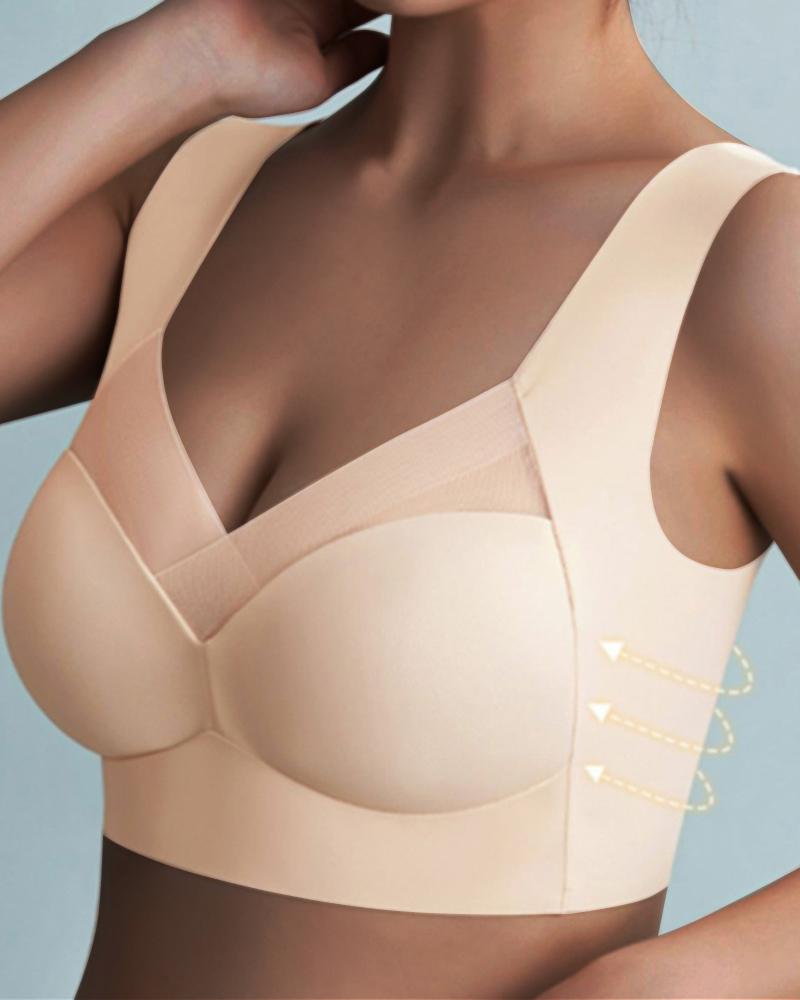 

Contrast Mesh Seamless Bralette, Apricot