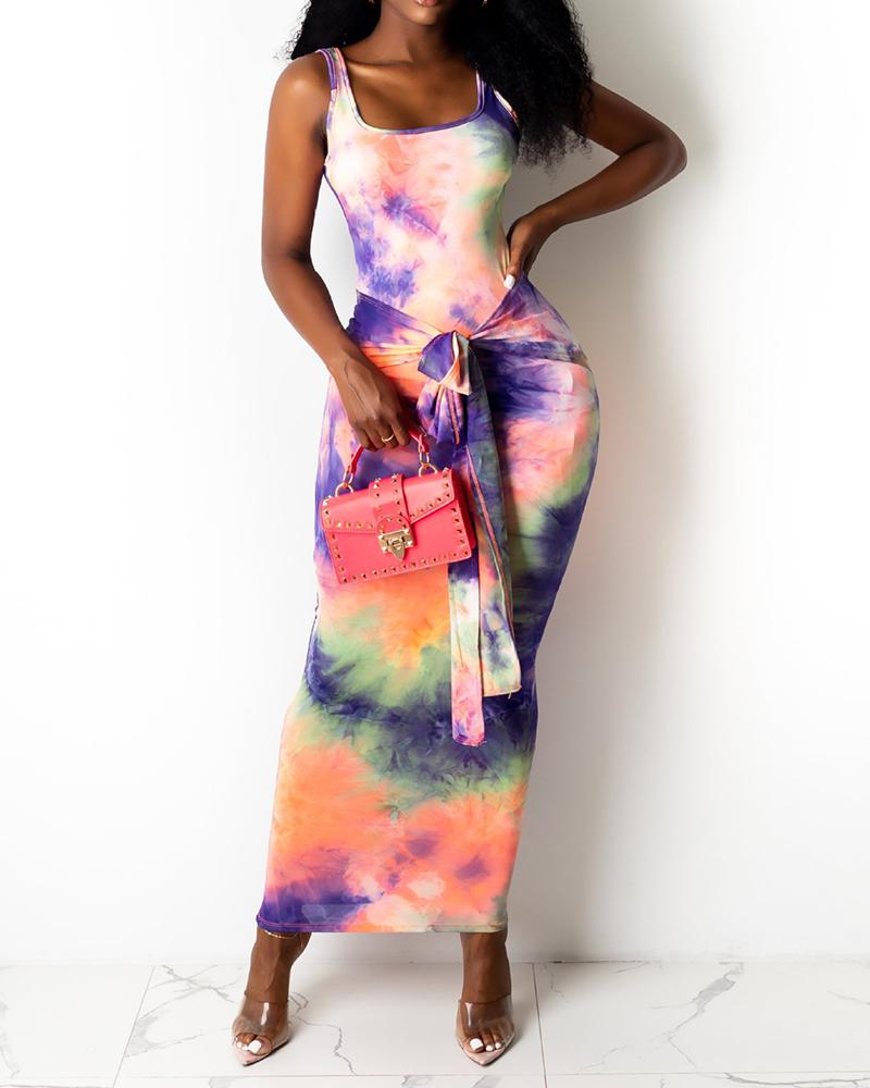 

Floral Print Sleeveless Slit Midi Dress, Purple