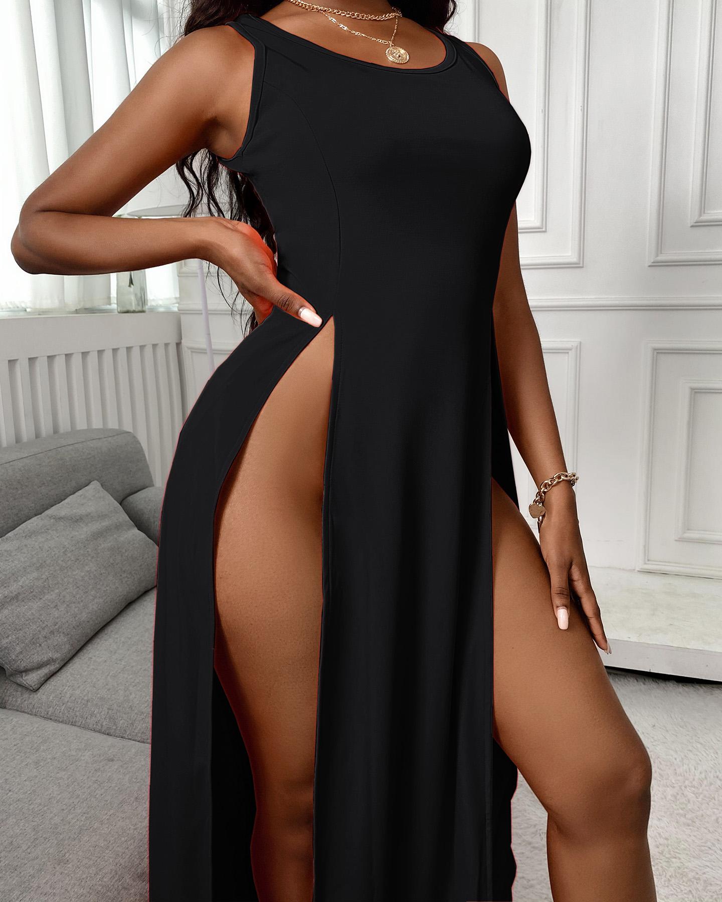 

High Slit Sleeveless Maxi Dress, Black