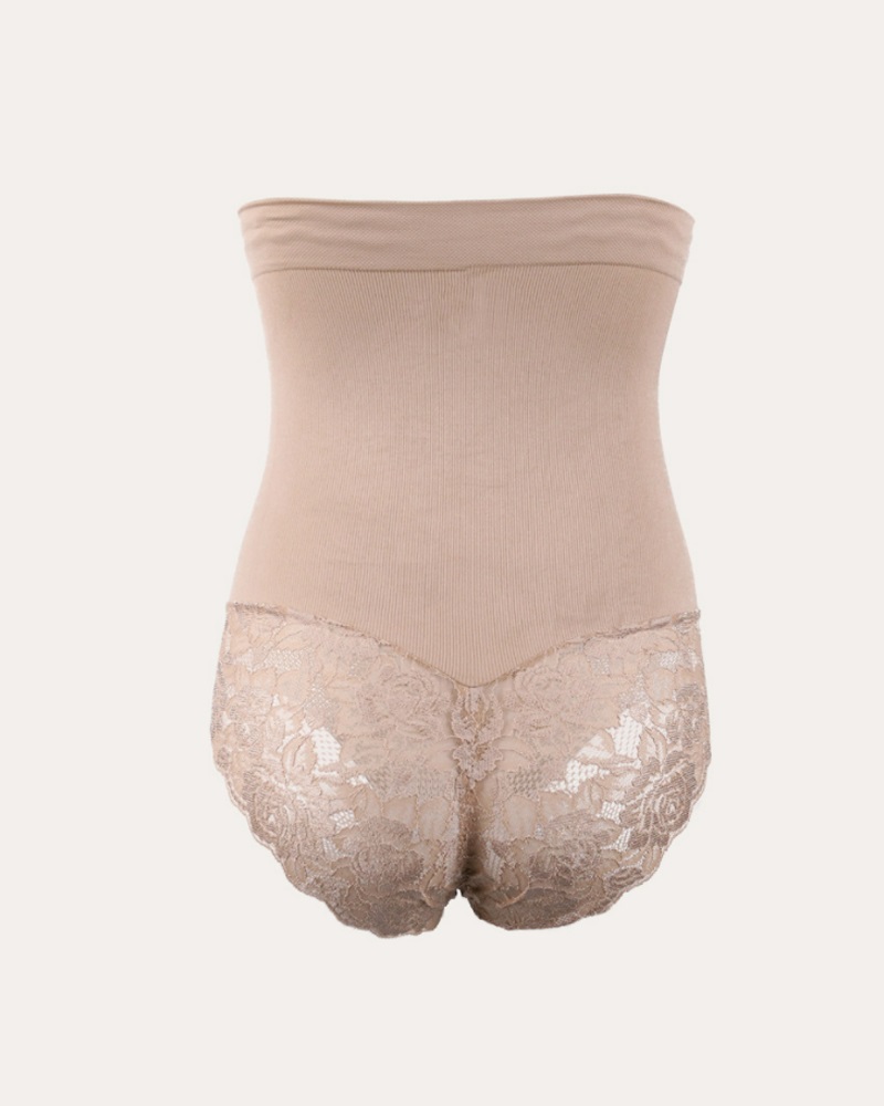 

Contrast Lace High Waist Body Shaping Tummy Control Panty Waist Trainer Butt Lift Shapewear, Apricot