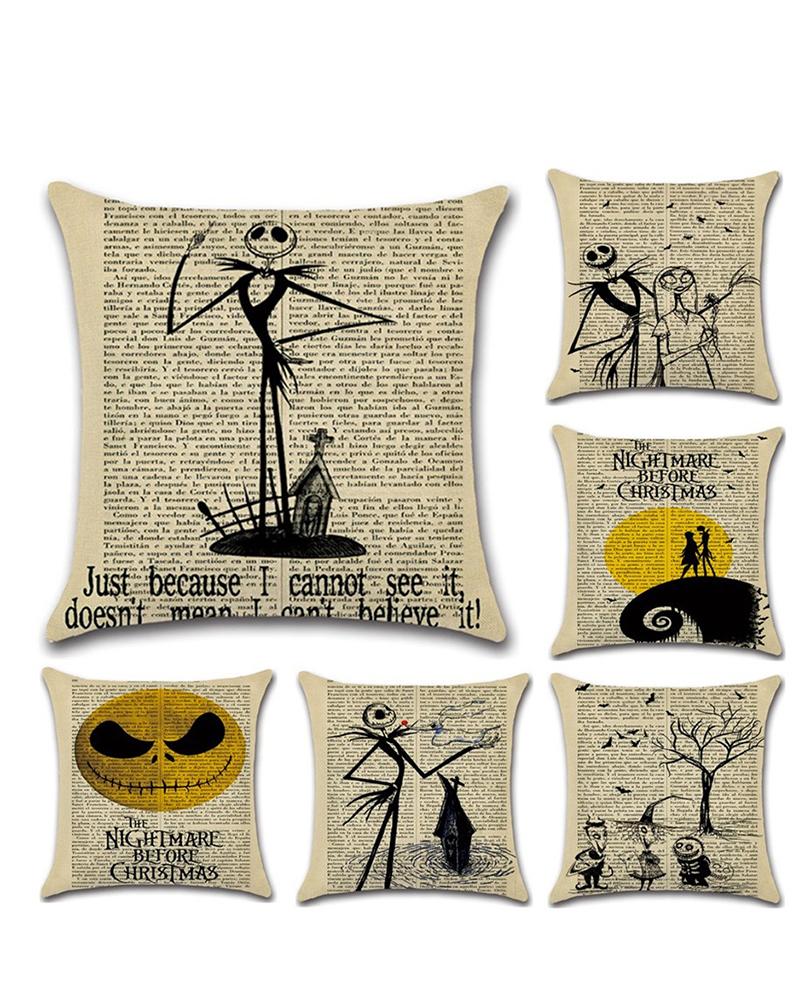 

Vintage Halloween Decorative Throw Pillow Covers Square Linen Newspaper Background Nightmare Before Christmas Decor Cushion Covers for Sofa Bed Car Chair Living Room, Style1