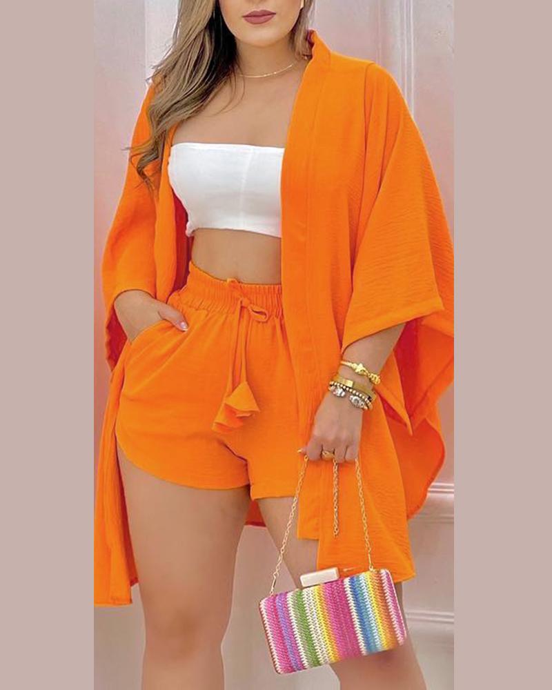 

Batwing Sleeve Top & High Waist Shorts Set, Orange