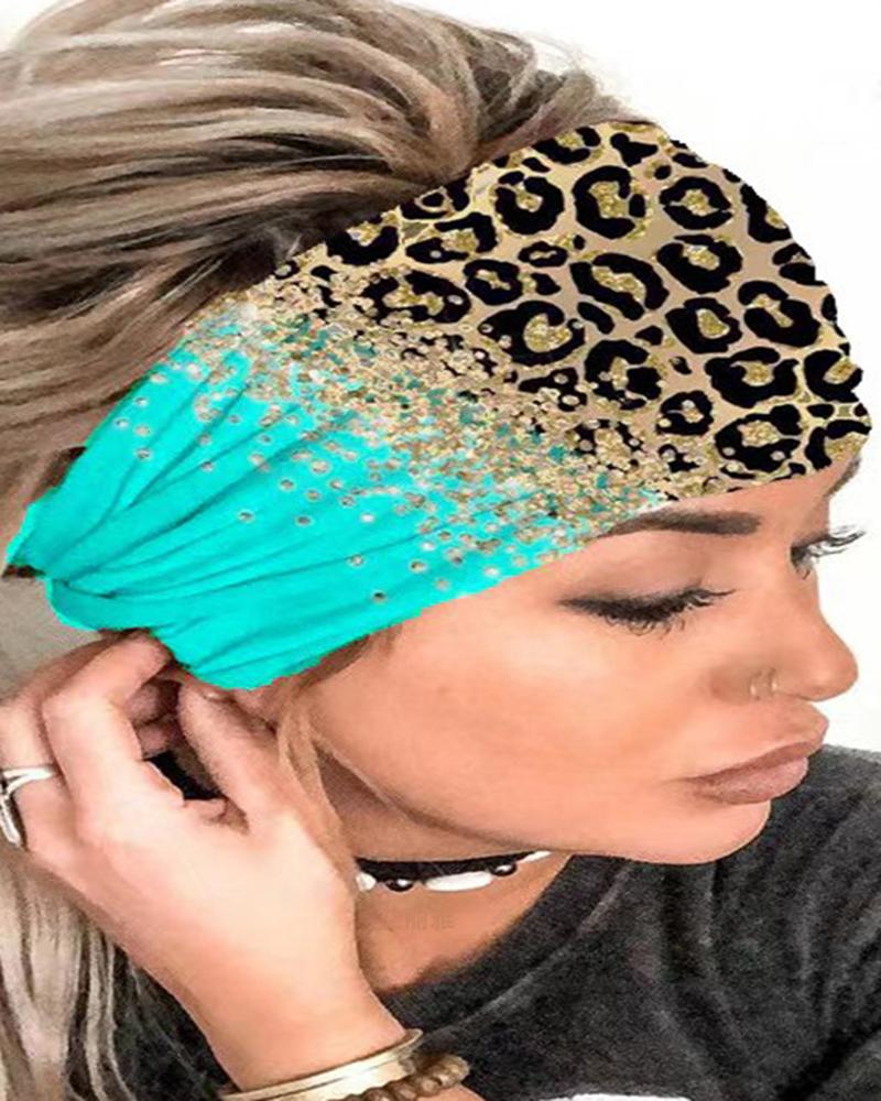 

1pc Contrast Leopard Print Yoga Sports Wide Headband, Blue