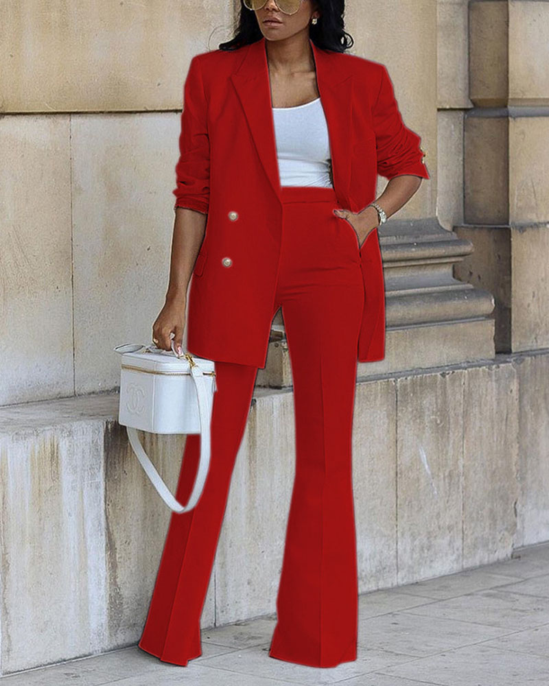 

Long Sleeve Double Breasted Blazer & Work Pants Set, Red