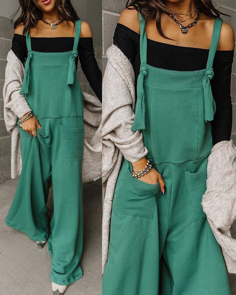 

Contrast Paneled Wide Leg Suspender Jumpsuit, Dark green