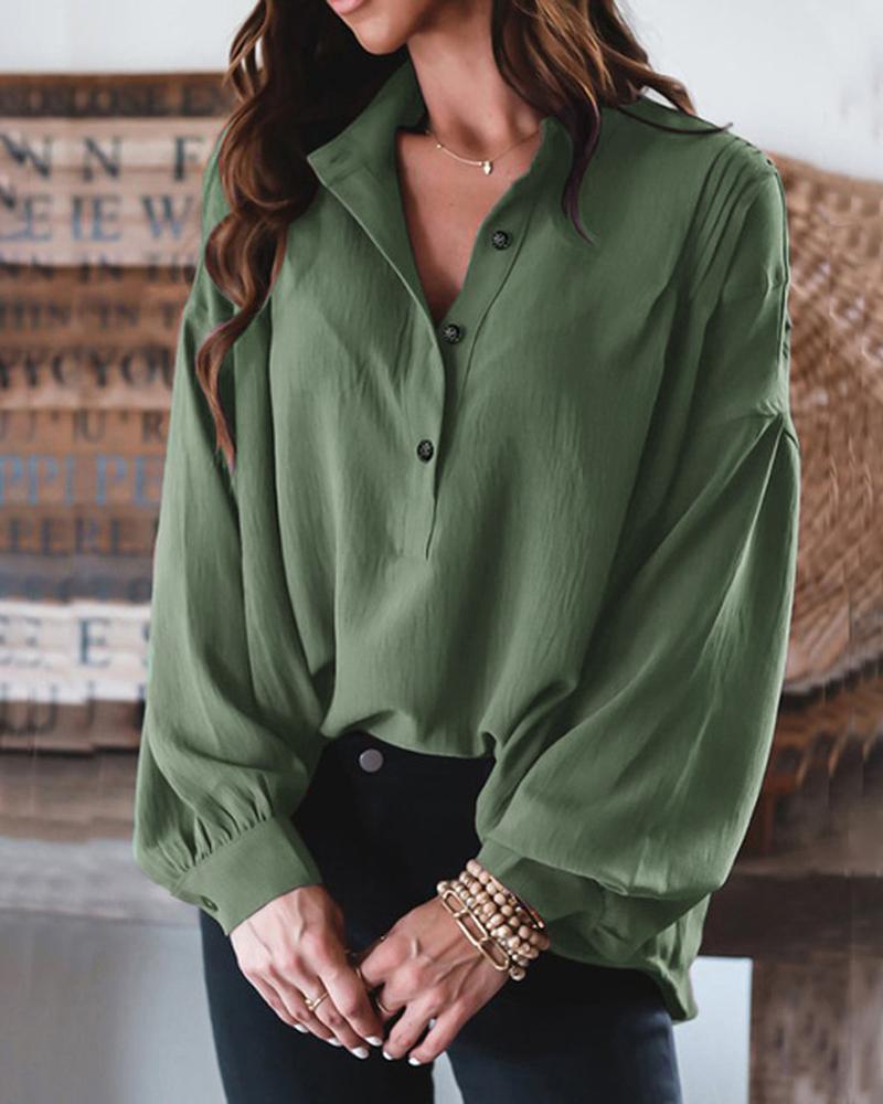 

Lantern Sleeve Button Front Shirt, Green
