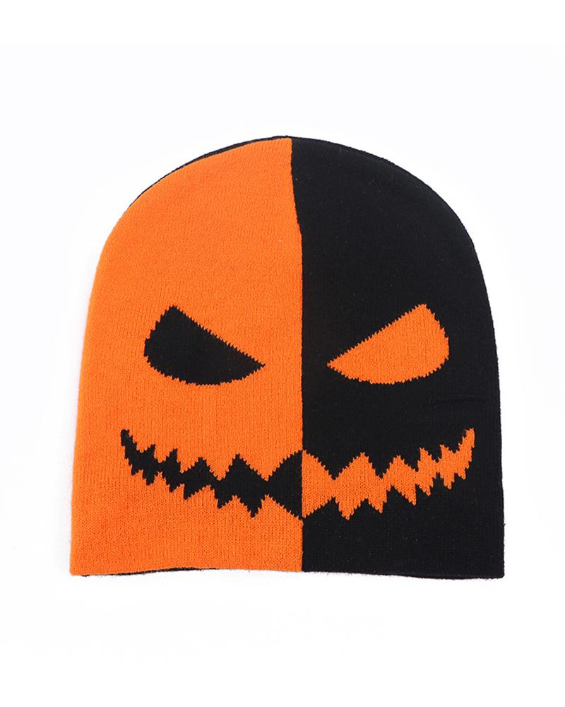 

Halloween Devil Scary Face Colorblock Knitted Hat, Style1