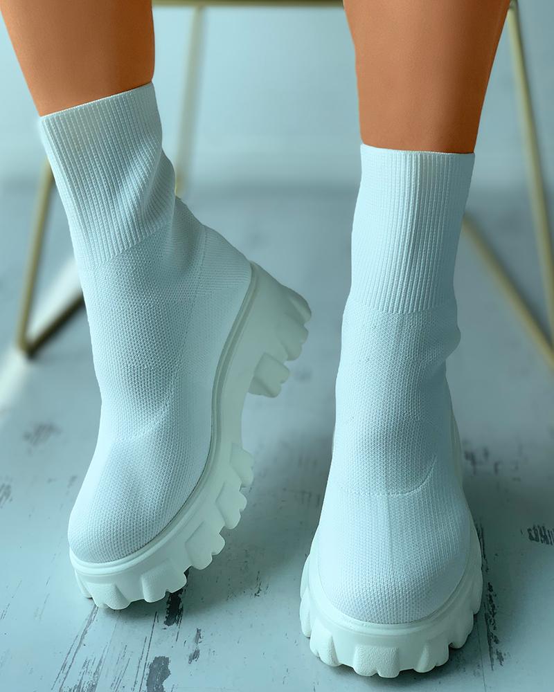 

Wide Fit High Top Flatform Sock Sneakers, White
